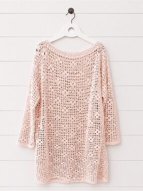 Women’s Crochet Beach Cover-Up Tunic in Blush Pink